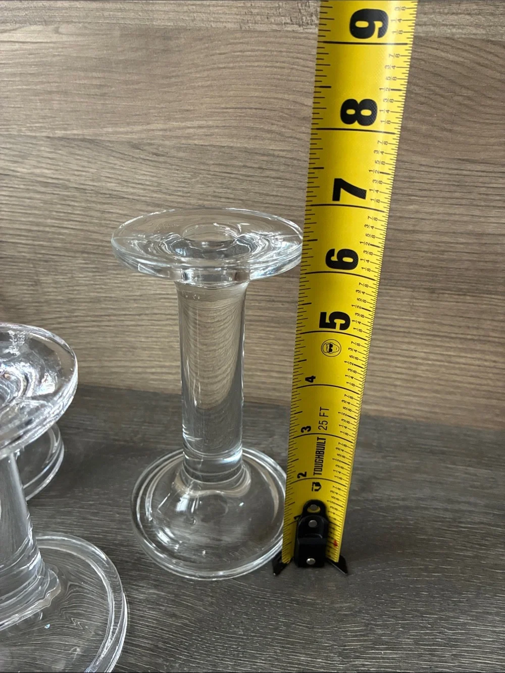 Vintage Clear Glass Candlestick Set of 3, Mid Century Modern Decor